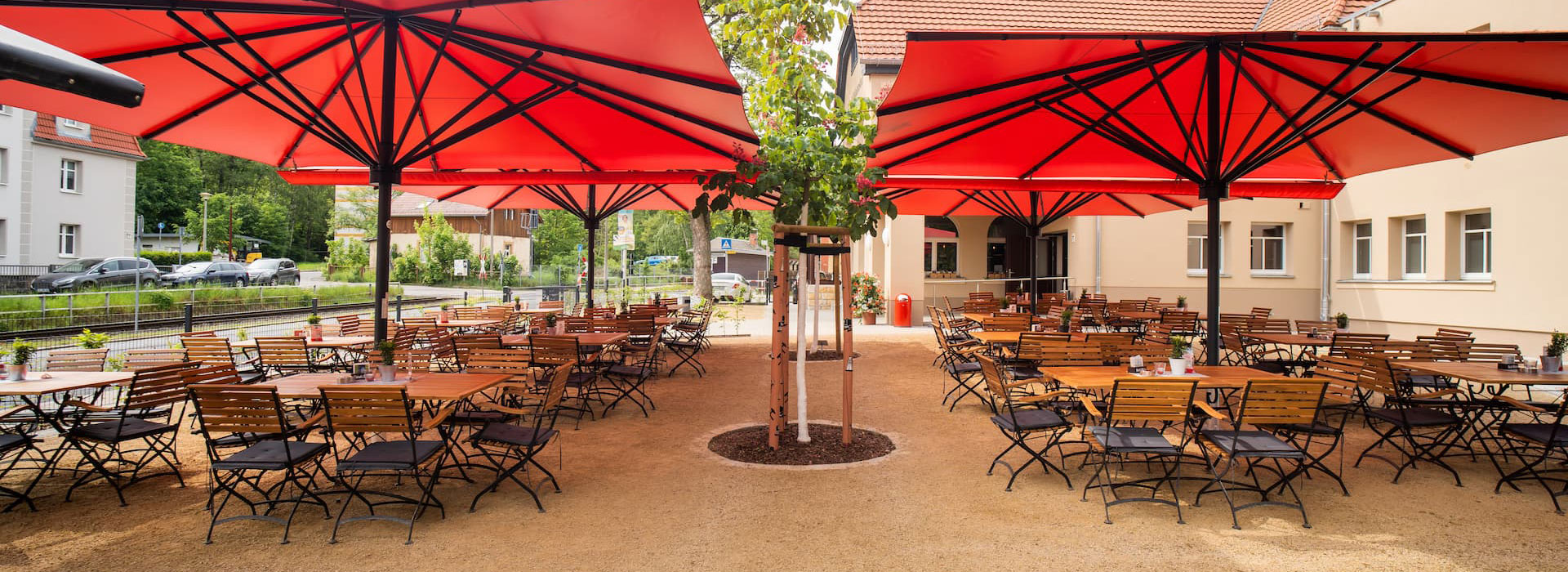 Blick auf den Biergarten